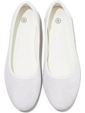 Women's White Comfortable Soft Suede Velvet Slip On Loafer Ballet Flat Shoes